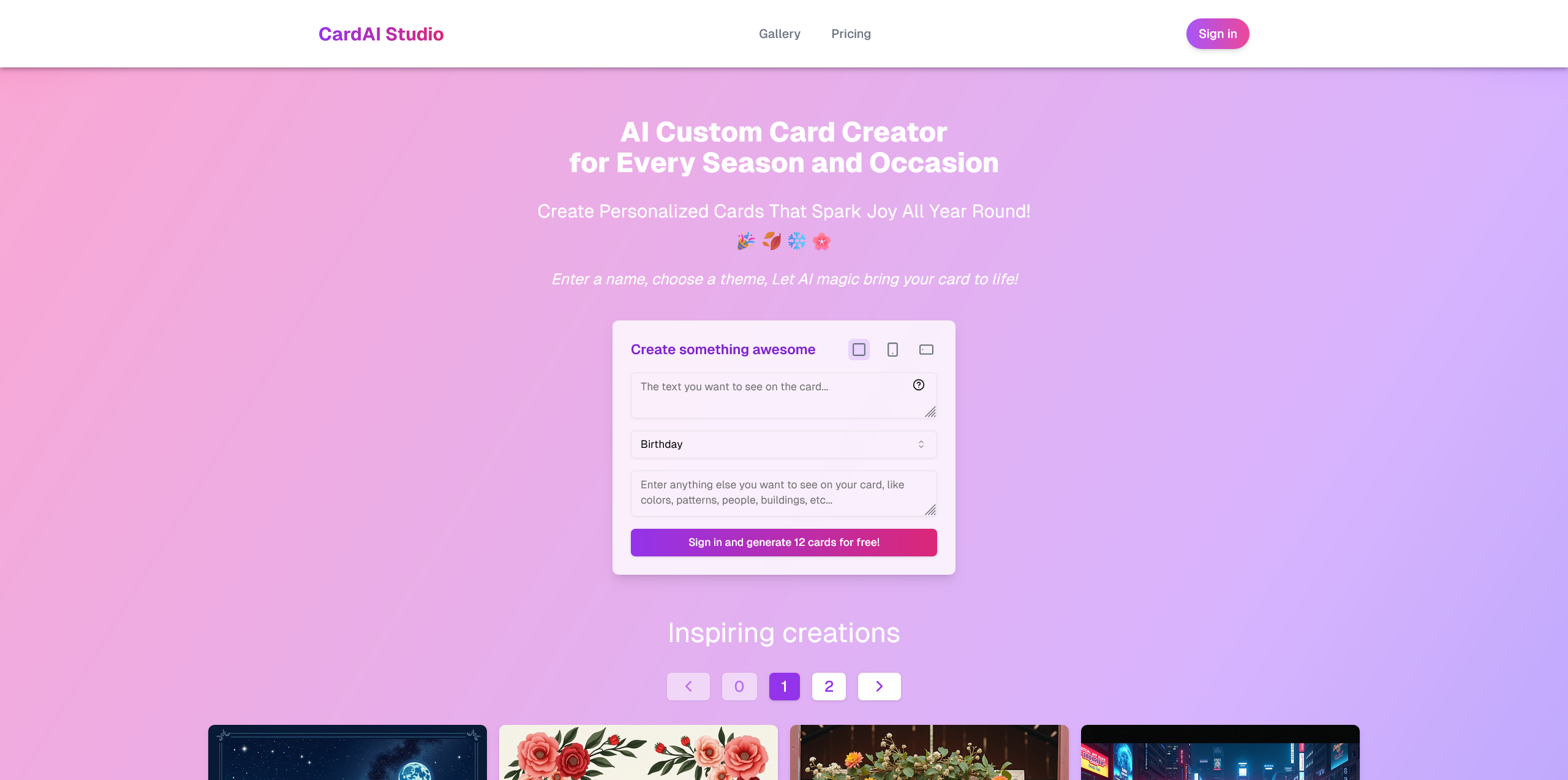 CardAI Studio landing page