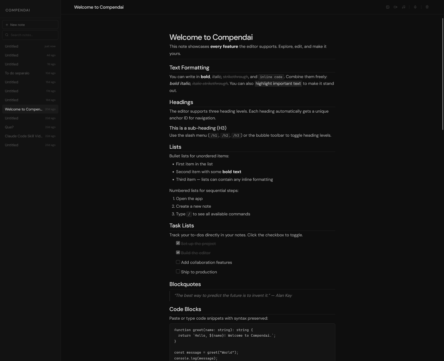 Compendai offline note-taking app