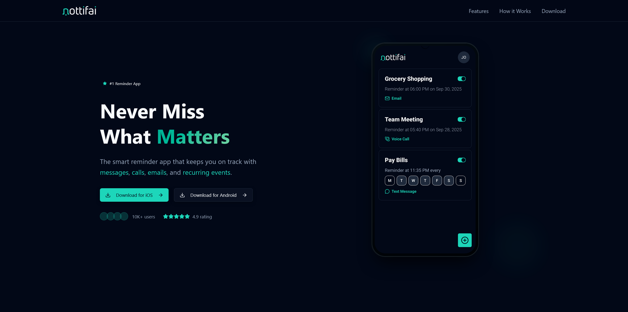Nottifai landing page